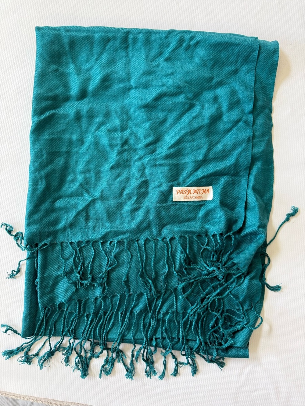 pashmina dark Teal Green Fringe Wrap Scarf - Picture 2 of 4